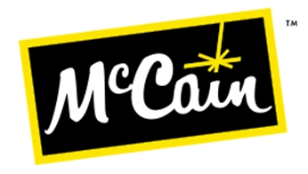 McCain logo with white text, black background, yellow border, and a starburst for Dry Van Transportation.